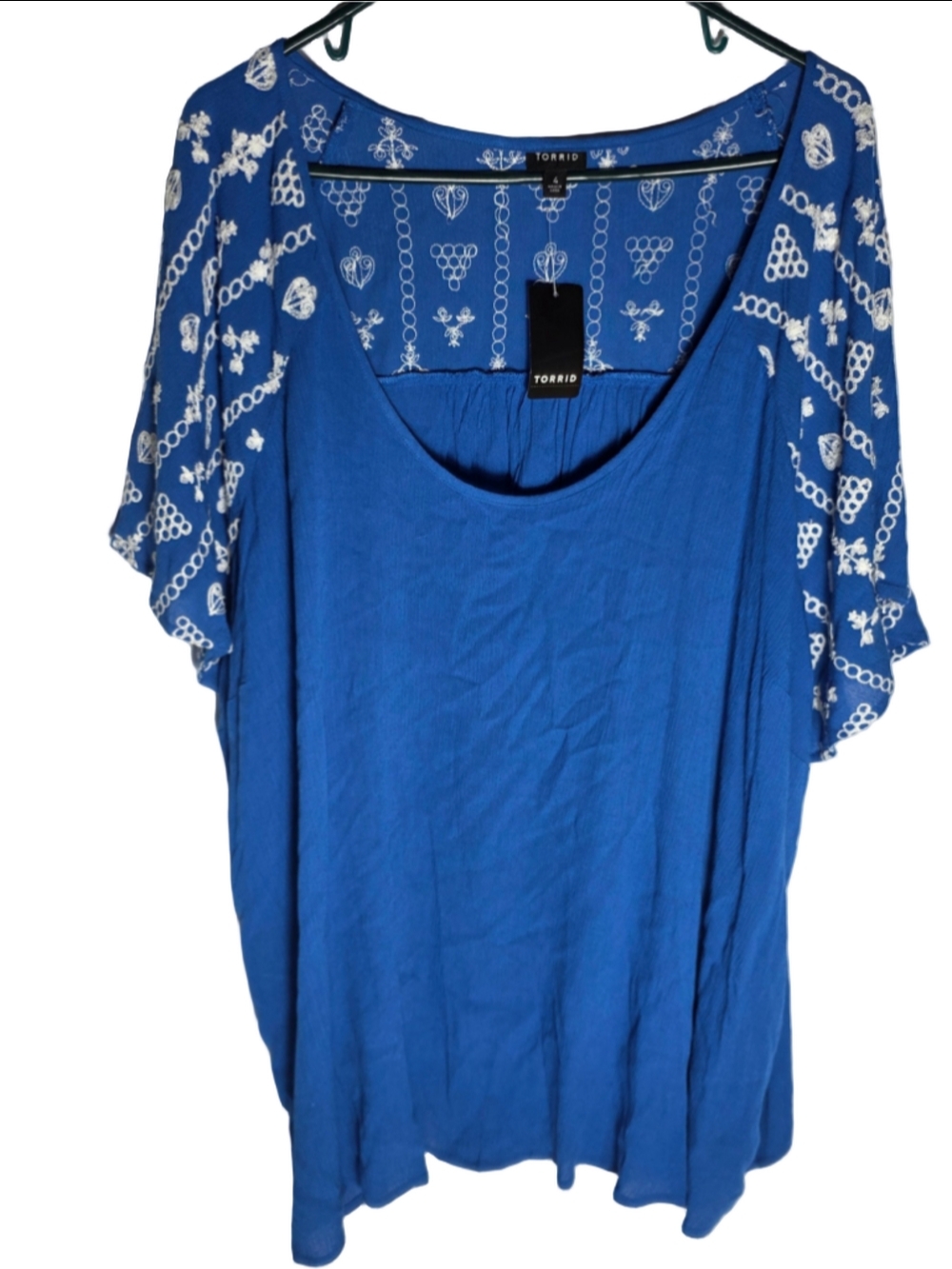 Torrid Women's Blue & White Embroidered Blouse plus Size 4X cottagecore floral